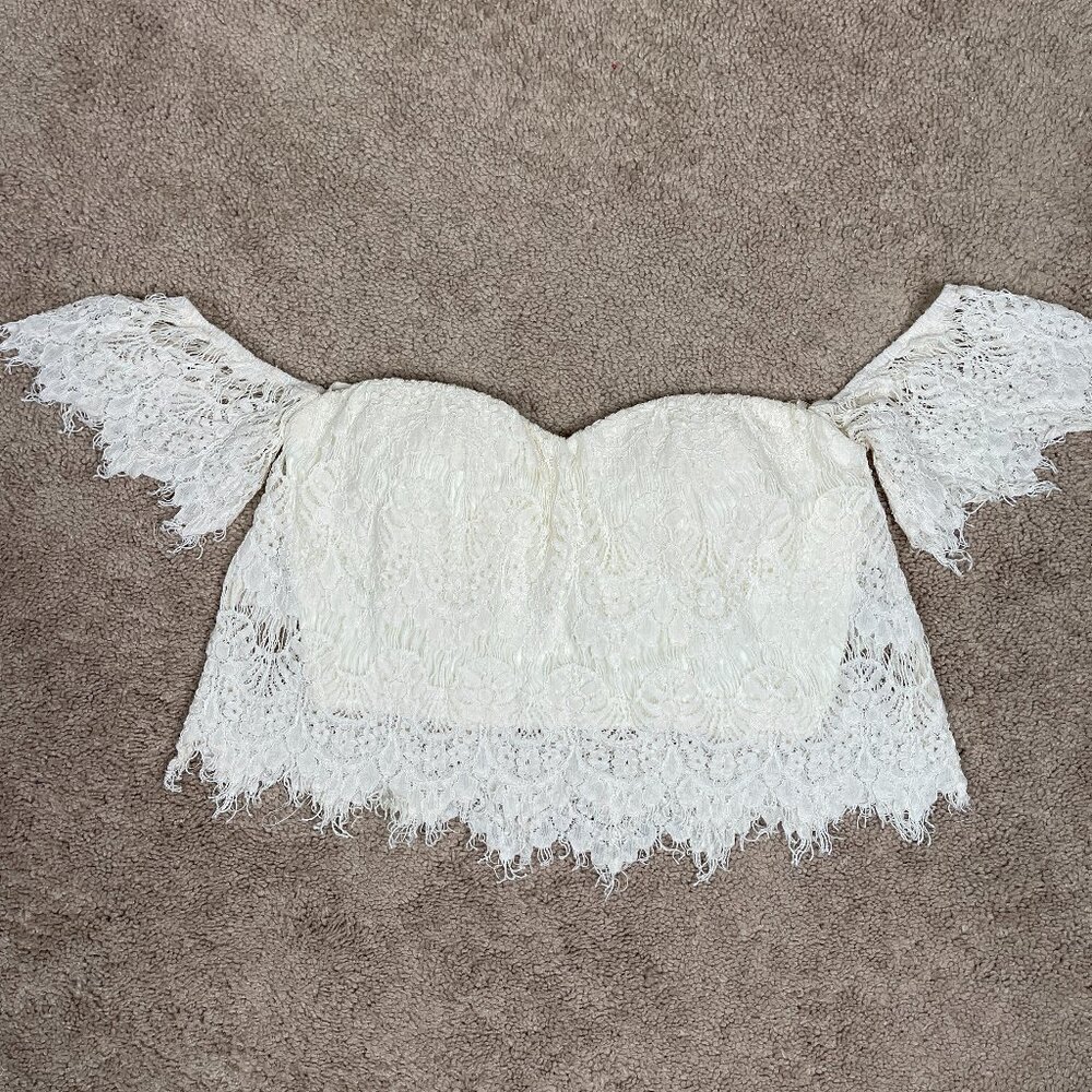It Girl Top Womens S Ivory Lace Bohemian Crop Off Shoulder Festival Padded Cup